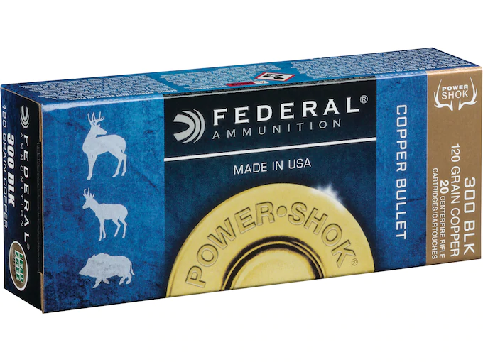 Federal Power-Shok Ammunition 300 AAC Blackout 120 Grain Copper Hollow Point Lead-Free Box of 20