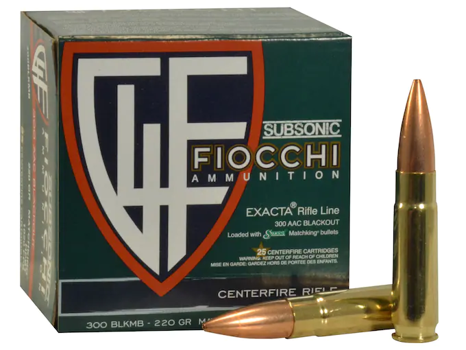 Fiocchi Exacta Ammunition 300 AAC Blackout Subsonic 220 Grain Sierra MatchKing Hollow Point Boat Tail