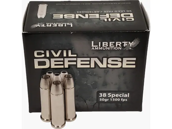Liberty Civil Defense Ammunition 38 Special 50 Grain Fragmenting Hollow Point Lead-Free Box of 20