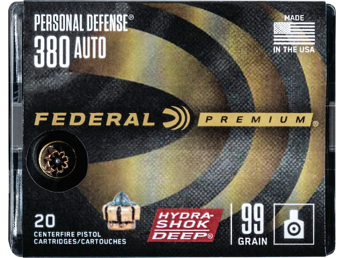 Federal Premium Personal Defense Micro Ammunition 380 ACP 99 Grain Hydra-Shok Deep Jacketed Hollow Point Box of 20